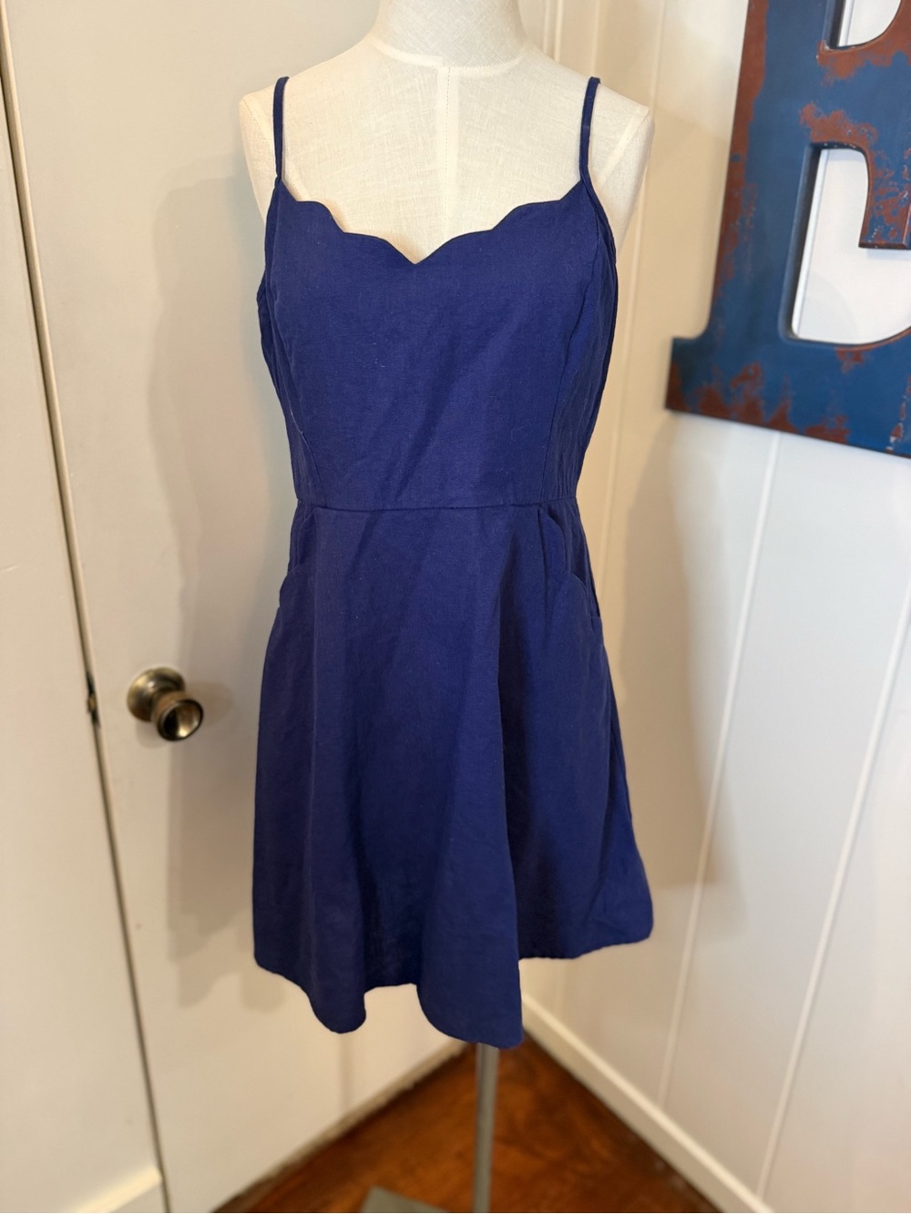 Navy Blue Sundress with Front Cutout and Button Detail Sz L